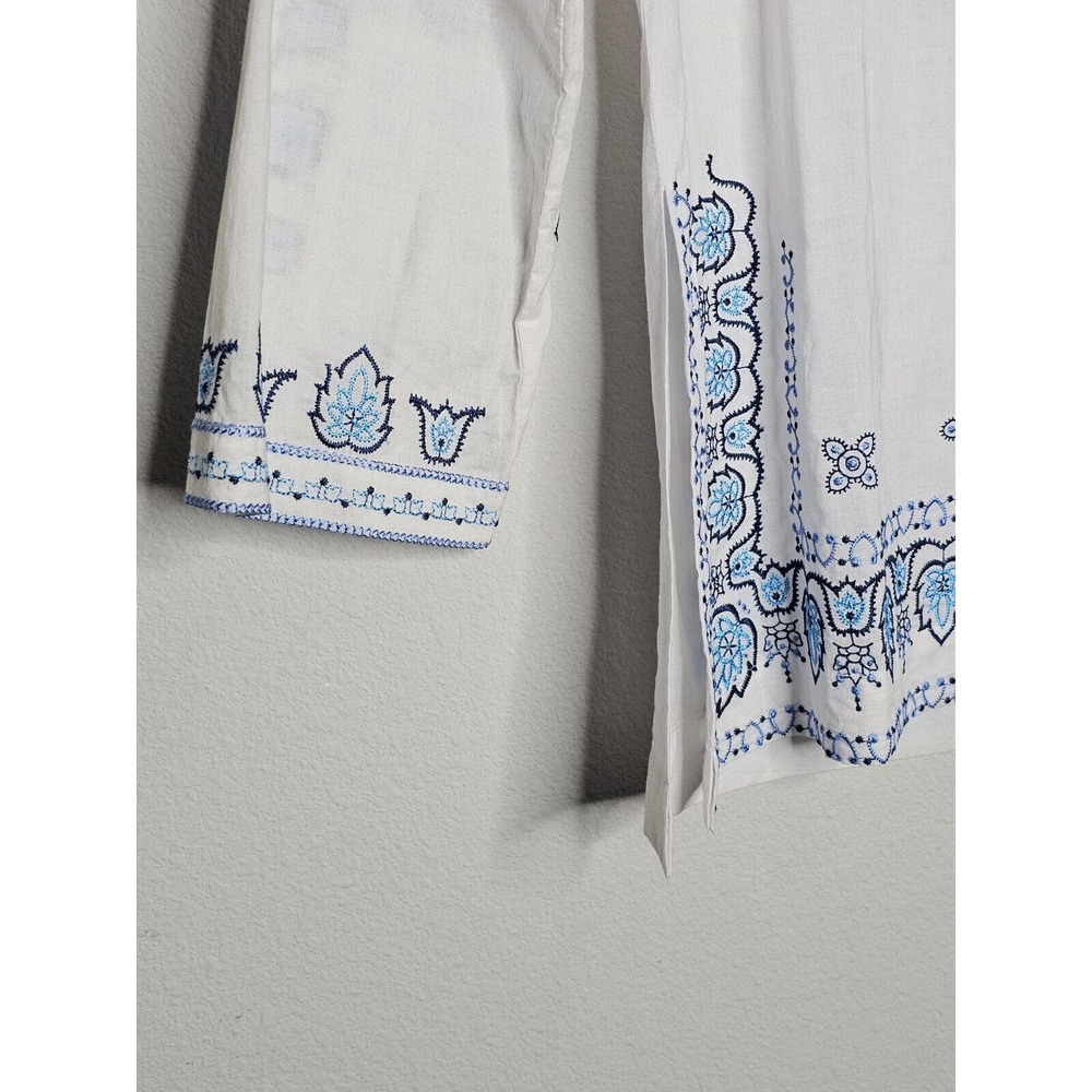 Tasha Polizzi Baja Blues Embroidered White Cotton Blouse Tunic Top Sz Medium - Picture 6 of 12